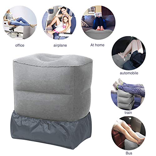 ZIQIAN Inflatable Travel Foot Rest Pillow Portable Adjustable Three Layers Height Foot Stool for Airplanes, Cars, Home, Trains, Office to Lay Down or Sleep on Long Flight with Pump (GREY (2PACK)) - Image 4
