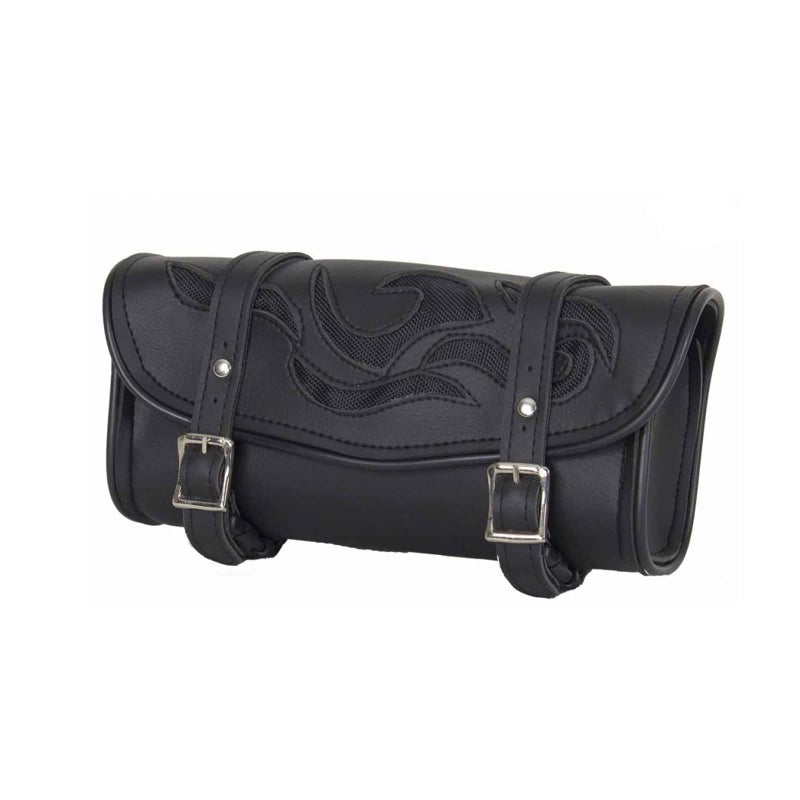 Gargoyle Bells Motorcycle Tool Bag with Flames Handlebar Bag for Motorcycle (Black, 10") - Image 1