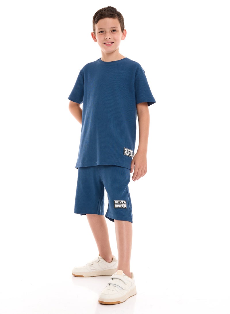 victor and jane Boys 2-Piece Set: T-Shirt & short for (6-12 Years) Blue - Image 1