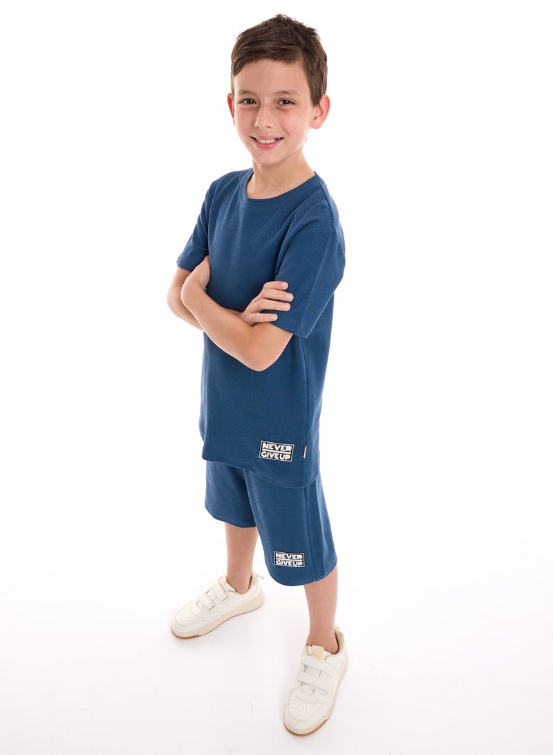 victor and jane Boys 2-Piece Set: T-Shirt & short for (6-12 Years) Blue - Image 5