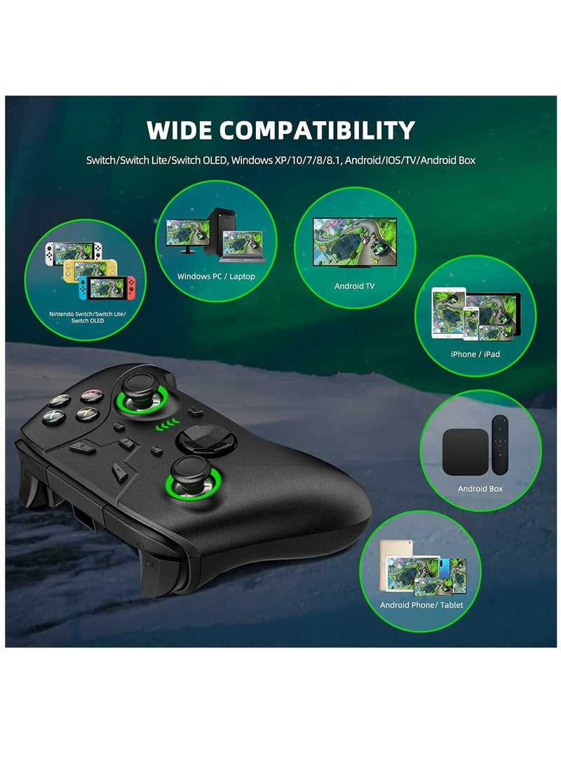 Switch Pro Controller for Nintendo Switch/Switch Lite/OLED, Wireless Switch Controller with Programmable ons, Dual Vibration, Turbo, Green LED Light and Wake up Function, Headphone Jack - Image 3