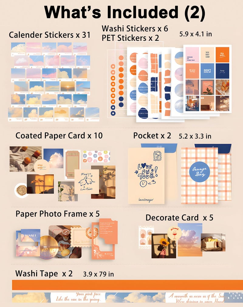 JOYCHOIC Scrapbooking Kit, Sunset Journaling Supplies, Junk Journal Materials, Large Aesthetic Scrapbook Collection for Women, Stationery DIY Arts Craft, Adults - Image 5