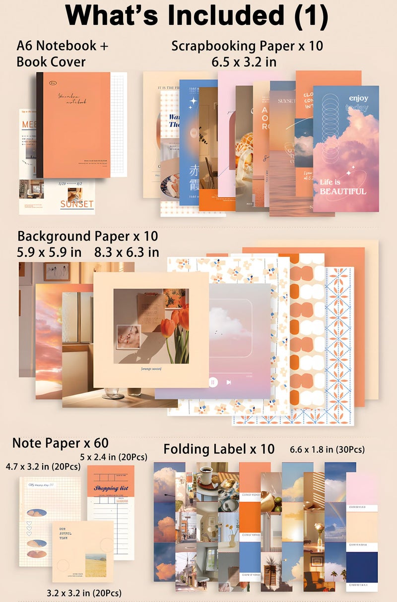 JOYCHOIC Scrapbooking Kit, Sunset Journaling Supplies, Junk Journal Materials, Large Aesthetic Scrapbook Collection for Women, Stationery DIY Arts Craft, Adults - Image 4