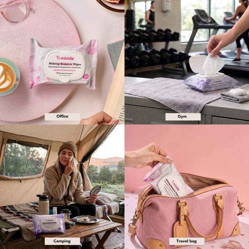 mivida 200 Count Hypoallergenic Makeup Remover Wipes Variety | 8 Packs x 25 Wipes | 4 Packs Vitamin E + 4 Packs Hyaluronic Acid | Dermatologist Tested, Alcohol & Fragrance-Free facial cleansing wipes - Image 5