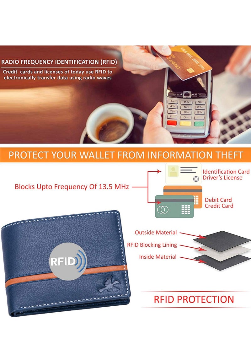 HORNBULL HORNBULL Denial Navy Leather Wallet for Men | Leather Mens Wallet with RFID Blocking | Wallets Men Genuine Leather  - Image 4