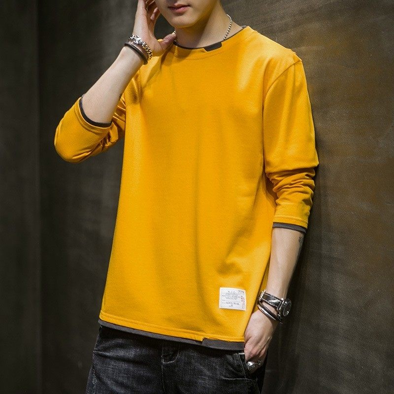 Autumn and summer men's pure cotton 2025 new long-sleeved t-shirt autumn clothes T-shirt lining undershirt high school and junior high school students - Image 1