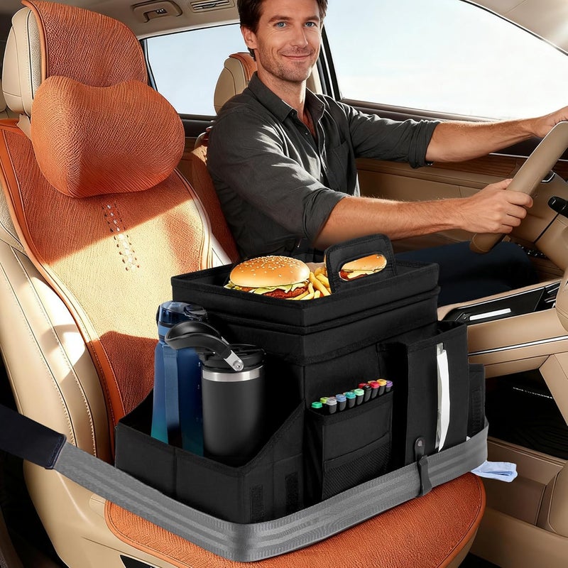 LUVHOMEE Foldable Car Organiser with Insulated Cool Box and Drink Holders - Image 2