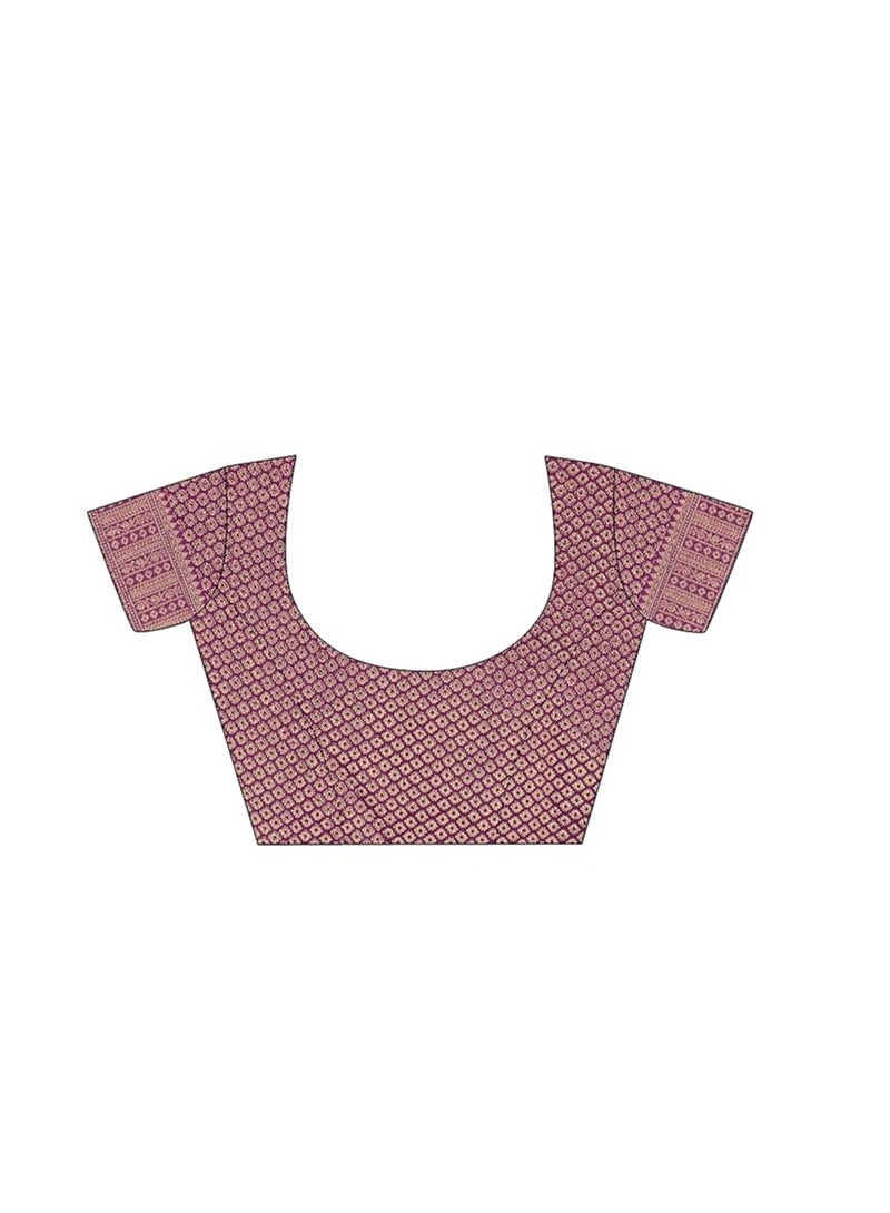 مملكة الإكسسوارات ساري حرير زاري نحاسي جاكار باناراسي نسائي مع قطعة بلوزة غير مخيطة (مقاس حر)  - Image 5