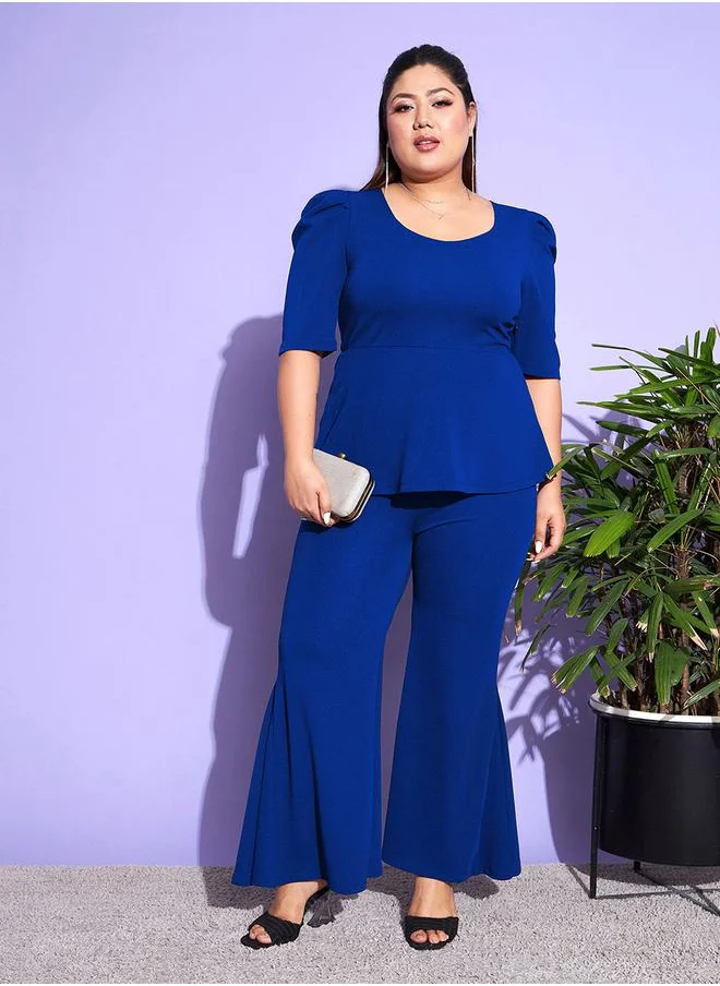 ساسافراس Scoop Neck Peplum Top & Kick Pleats Pants Co-Ords by Styli