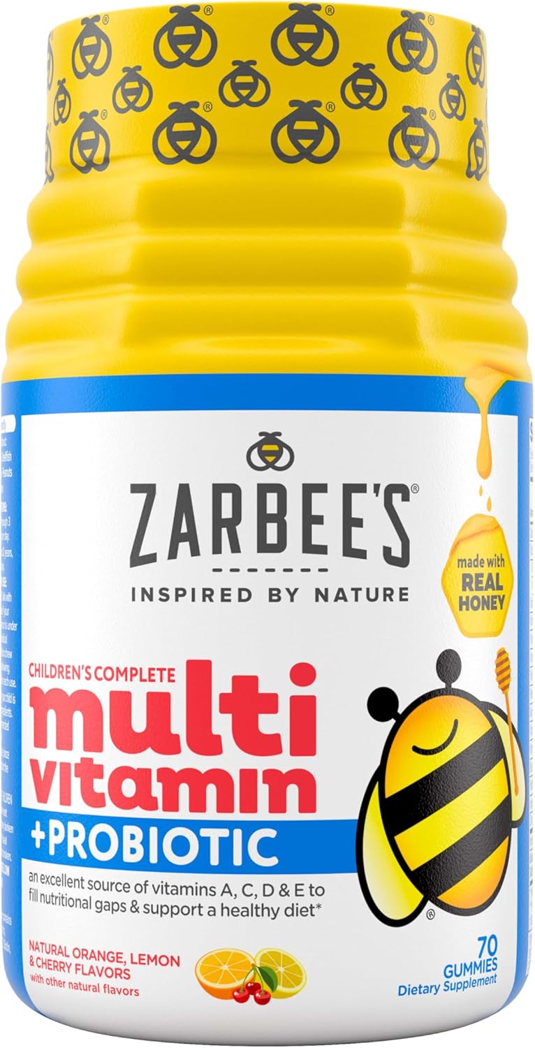 Zarbee's Zarbees Kids Complete Daily Multivitamin  Probiotic Gummies with Vitamins A B C D E  zinc for Digestive Health Easy To Chew Natural Fruit 70 Count - Image 1