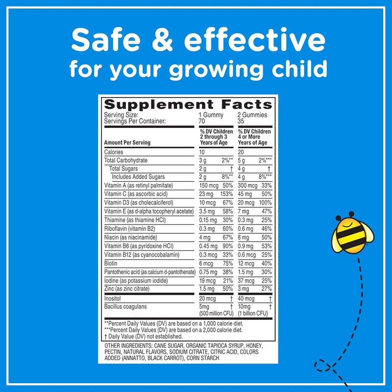 Zarbee's Zarbees Kids Complete Daily Multivitamin  Probiotic Gummies with Vitamins A B C D E  zinc for Digestive Health Easy To Chew Natural Fruit 70 Count - Image 5