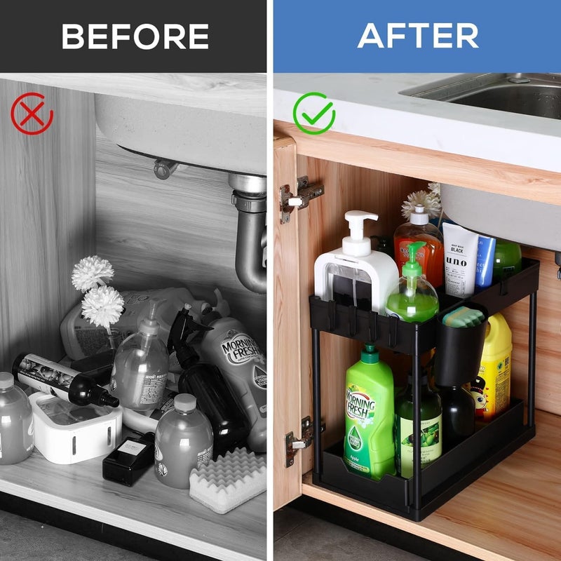 GALV storage under sink storage for bathroomabs 2 pack under sink organizer 2 tier storage under cabinet bathroom under sink organizersplastic under sliding shelfblack40 x 235 cm1 pcs - Image 3