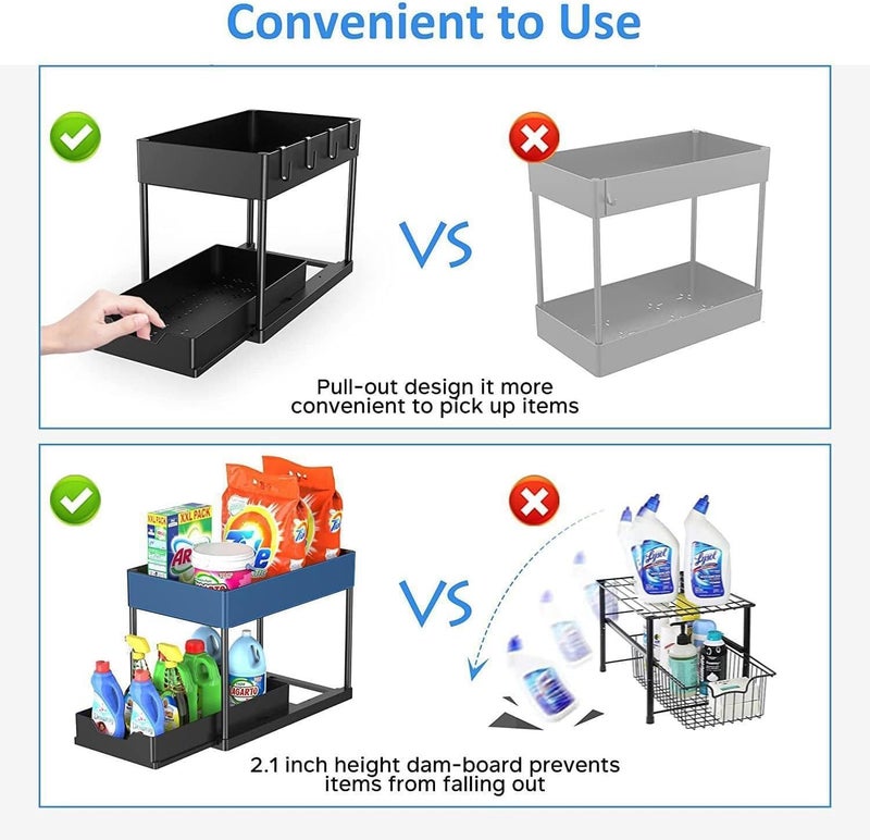 GALV storage under sink storage for bathroomabs 2 pack under sink organizer 2 tier storage under cabinet bathroom under sink organizersplastic under sliding shelfblack40 x 235 cm1 pcs - Image 5