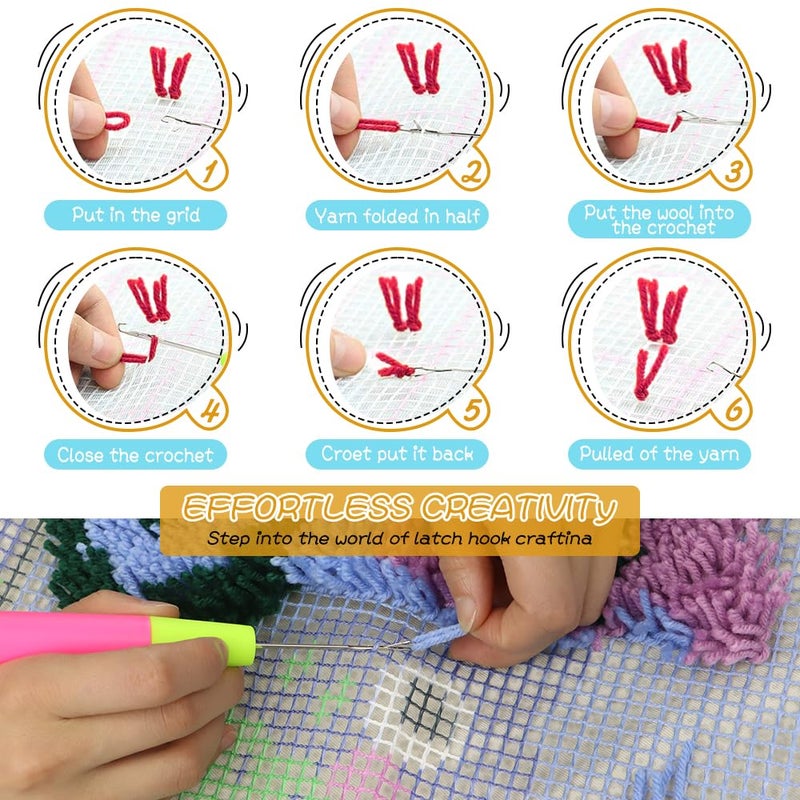 Yjunue Butterfly Floral Latch Hook Kits for Adults, DIY Crochet Yarn Rugs Hooking Craft Kit with Color Preprinted Pattern Design for Adults and Beginners(Butterfly, 20 x 15in) - Image 3