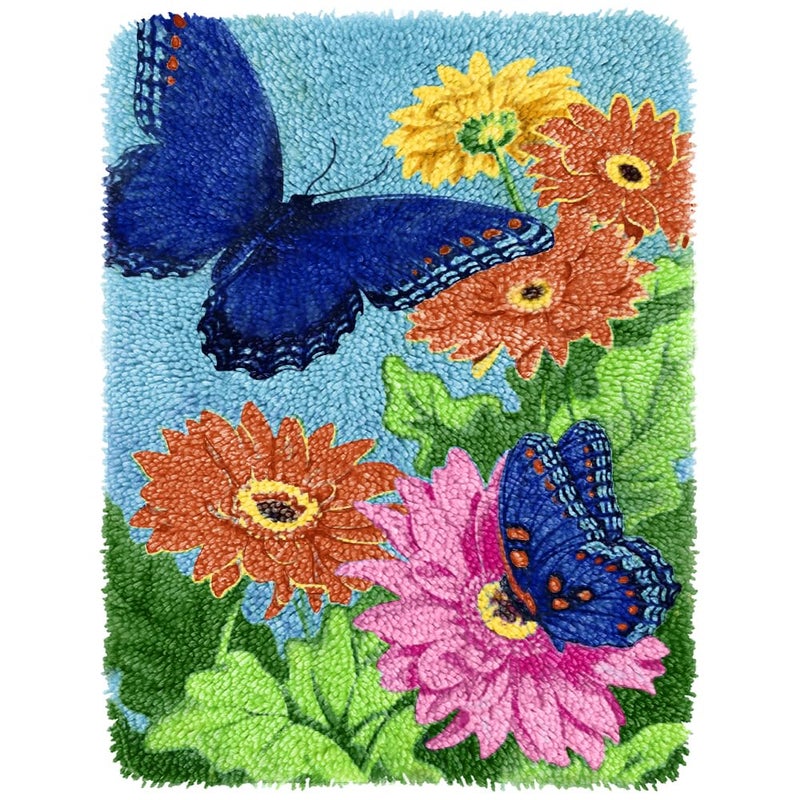 Yjunue Butterfly Floral Latch Hook Kits for Adults, DIY Crochet Yarn Rugs Hooking Craft Kit with Color Preprinted Pattern Design for Adults and Beginners(Butterfly, 20 x 15in) - Image 1