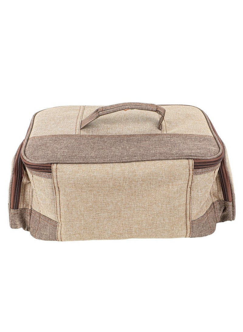 ALGHAFA Camping Tool Bag, Camping and Travel Cooking Organizer, Travel Bag with Mesh Pockets, Portable Bag for Cooking, Barbecue and Kitchen Tools, 17*25*35cm, Oxford Canvas, PVC Lining, Wooden Color, Woven - Image 3