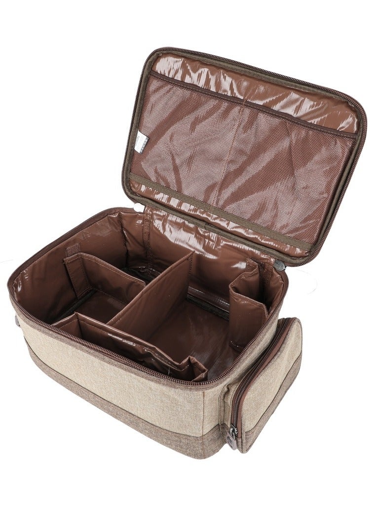 ALGHAFA Camping Tool Bag, Camping and Travel Cooking Organizer, Travel Bag with Mesh Pockets, Portable Bag for Cooking, Barbecue and Kitchen Tools, 17*25*35cm, Oxford Canvas, PVC Lining, Wooden Color, Woven - Image 1