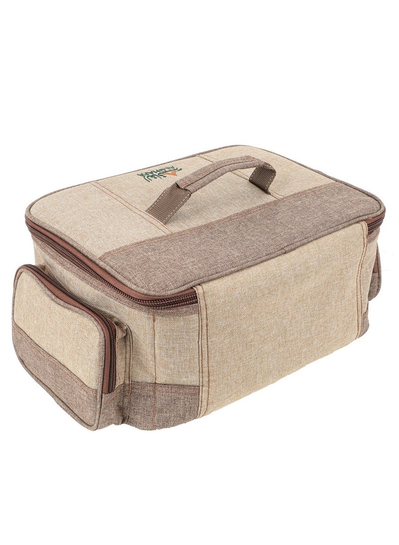 ALGHAFA Camping Tool Bag, Camping and Travel Cooking Organizer, Travel Bag with Mesh Pockets, Portable Bag for Cooking, Barbecue and Kitchen Tools, 17*25*35cm, Oxford Canvas, PVC Lining, Wooden Color, Woven - Image 4