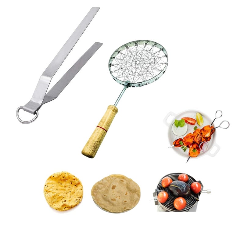IDEAL PRIME Rust Proof Stainless Steel Chota Tandoor Papad Jali Silicon Brush Spatula Combo Set Steel Tandoor Grill Roti Jali Roaster Grill Jali Barbeque Accessories Kitchen Tool Pack of 2 - Image 1