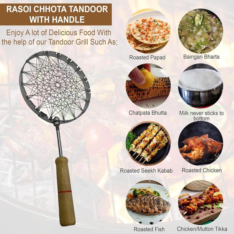 IDEAL PRIME Rust Proof Stainless Steel Chota Tandoor Papad Jali Silicon Brush Spatula Combo Set Steel Tandoor Grill Roti Jali Roaster Grill Jali Barbeque Accessories Kitchen Tool Pack of 2 - Image 4