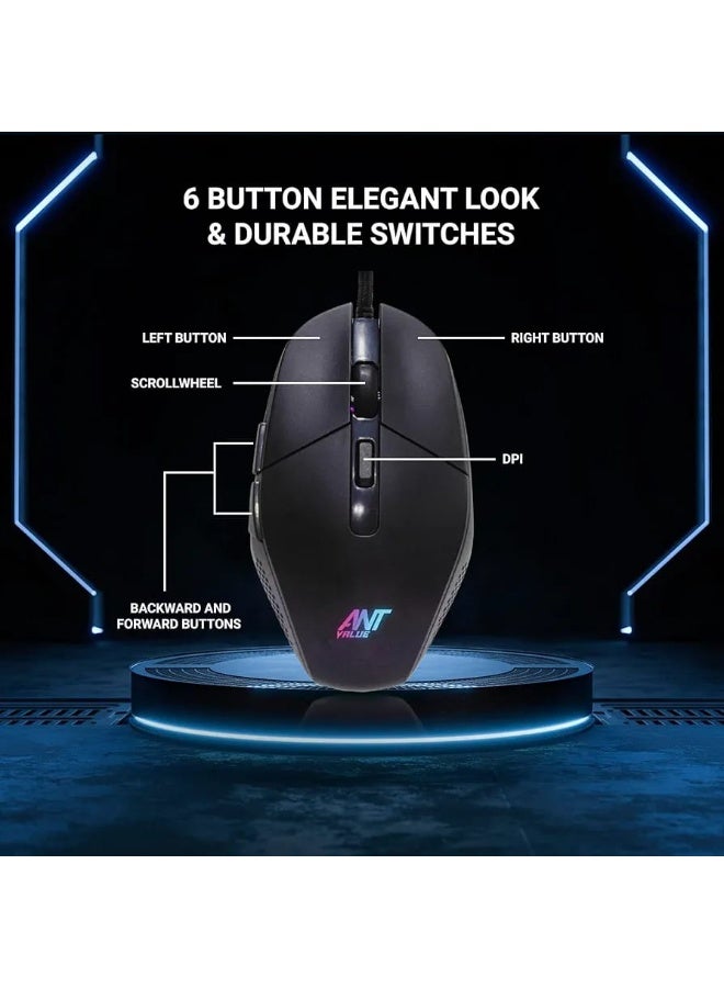 انت ماوس سلكي USB بإضاءة RGB، دقة 1200DPI، 6 أزرار، تصميم مريح للألعاب والاستخدام المكتبي – ANT موديل KK1002 - Image 3