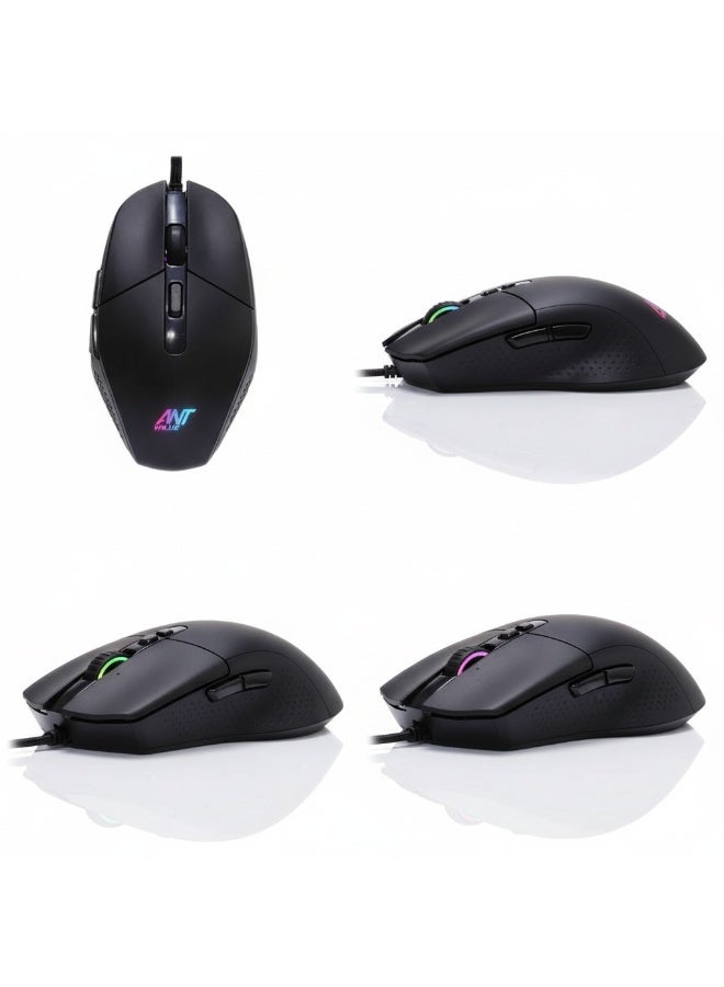 انت ماوس سلكي USB بإضاءة RGB، دقة 1200DPI، 6 أزرار، تصميم مريح للألعاب والاستخدام المكتبي – ANT موديل KK1002 - Image 5