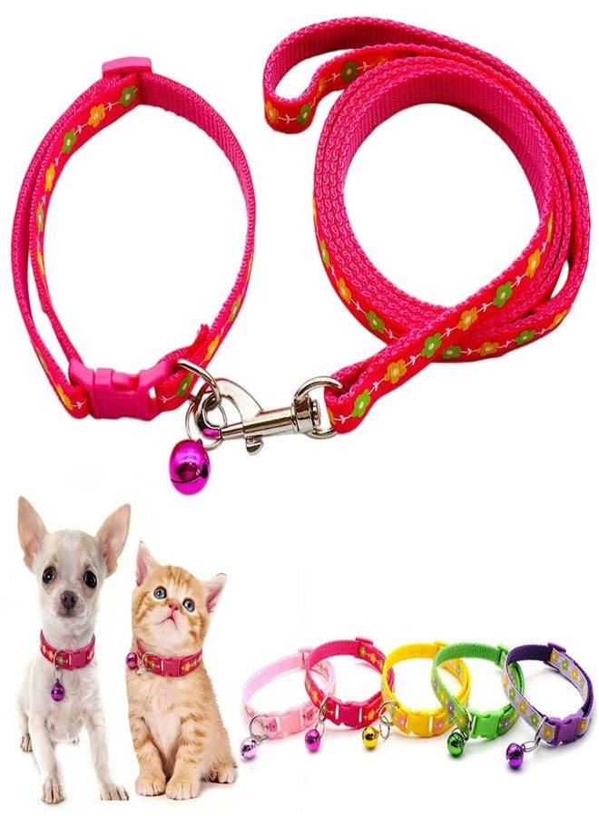 Weimostar Hot Pink XXS Dog Collar with Bell Leash Set, Flower Cat Collars Floral Puppy Collar Nylon Soft Adjustable for XSmall Extra Small Tiny Girl Pets Female Kitten Yorkie Teacup Chihuahua XS - Image 1