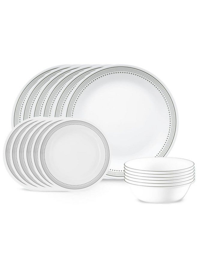 Corelle Vitrelle 18-Piece Service for 6 Dinnerware Set Triple Layer Glass and Chip Resistant, Lightweight Round Plates and Bowls Set, Mystic Gray - Image 1