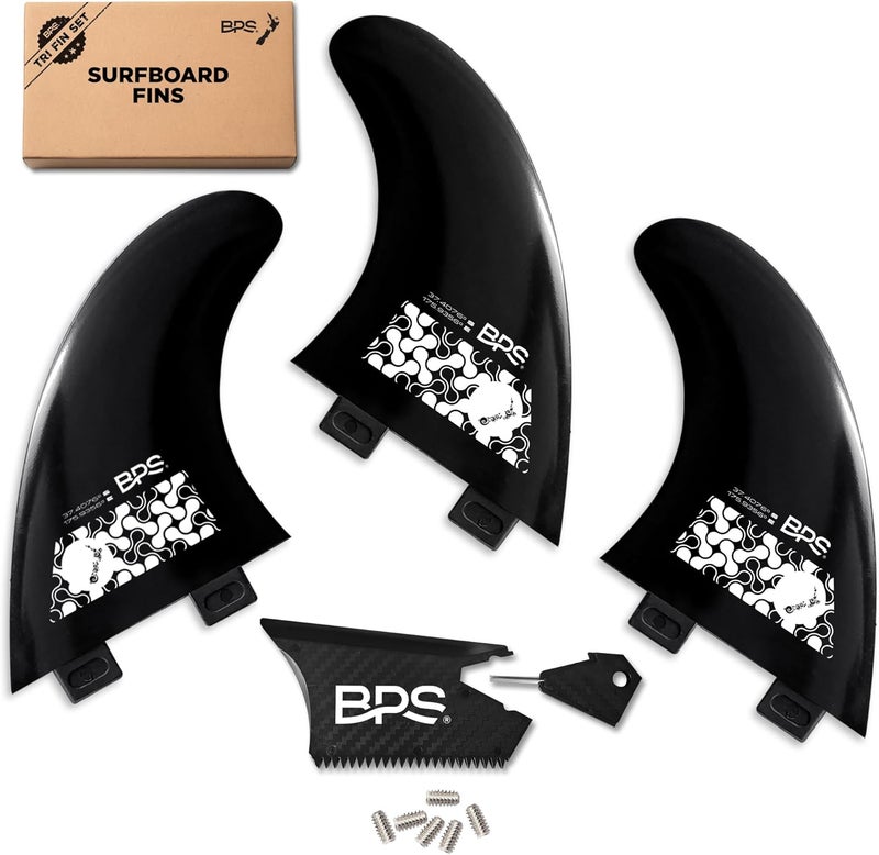 BPS New Zealand Fiberglass Reinforced Eco Surfboard Fins with 60% Recycled Nylon Plastic Thruster 3 Fins Set (FCS G5 M5 Style), with FCS Screws and Hex Key - Image 1