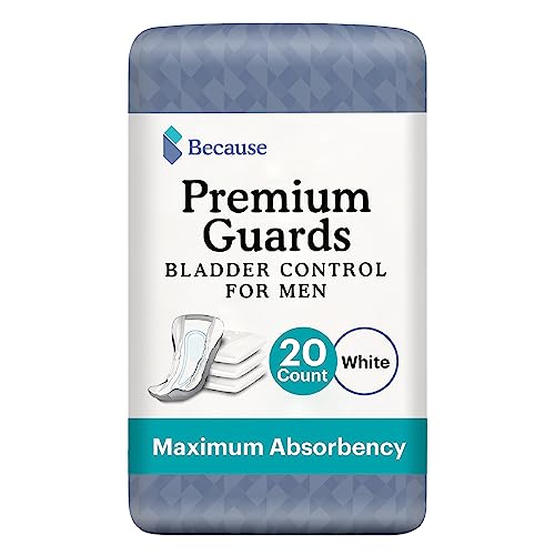 because Because Premium Guards for Men 20 Count Pack of Discreet Individually Wrapped Bladder Protectors Complete Absorbency FastLocking Odor Control Comfort Fit 2 Cups of Absorbency 