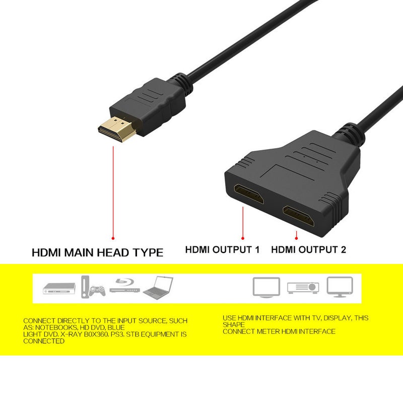 WiredLink One-in-two-out distributor 1080HDMI one-two-line HD conversion line adapter 3D 1.4 Version 30cm (Black) - Image 3