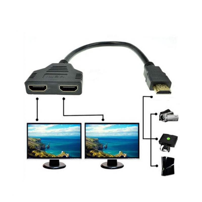 WiredLink One-in-two-out distributor 1080HDMI one-two-line HD conversion line adapter 3D 1.4 Version 30cm (Black) - Image 1