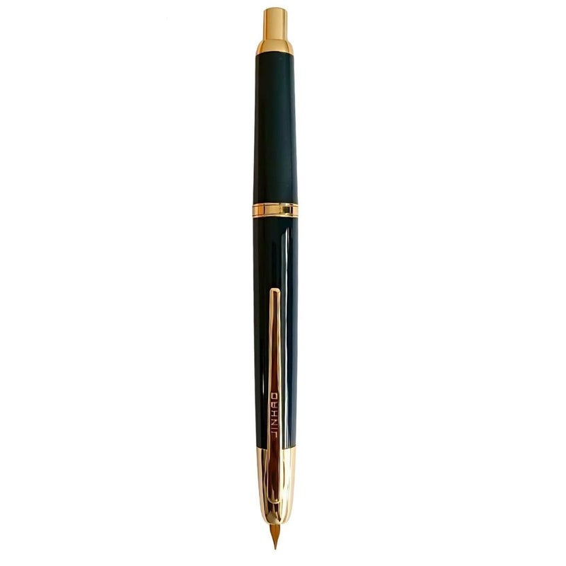 Goldleaf Jinhao 20 Press Retractable Fountain Pen – Fine Nib with Converter – Plastic Body & Metal Clip – Multiple Colors – Smooth Writing Daily Pen (No Ink Included) (Dark Blue (Gold Clip)) - Image 1