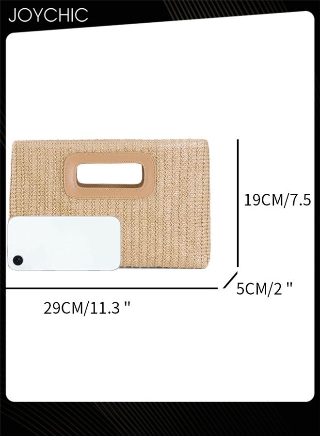 Joychic حقائب كلتش من القش العتيق للنساء مع مقبض علوي حقيبة مسائية بوهو حقيبة كتف منسوجة حقيبة شاطئ صيفية مع سلسلة ذهبية - Image 4