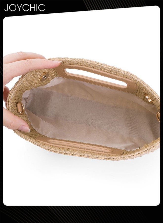 Joychic حقائب كلتش من القش العتيق للنساء مع مقبض علوي حقيبة مسائية بوهو حقيبة كتف منسوجة حقيبة شاطئ صيفية مع سلسلة ذهبية - Image 5