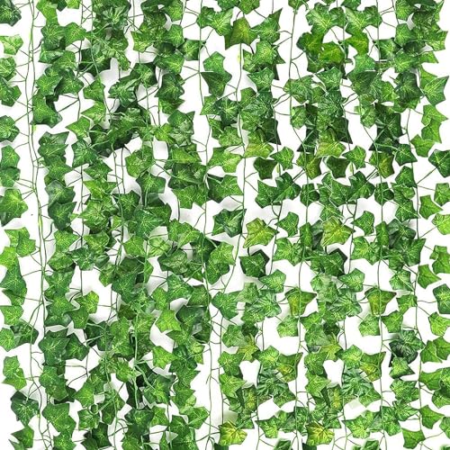 CEWOR 14 Pack 98 Feet Fake Ivy Leaves Artificial Garland Greenery Hanging Plant Vine for Bedroom Wall Decor Wedding Party Room Aesthetic Stuff - Image 1