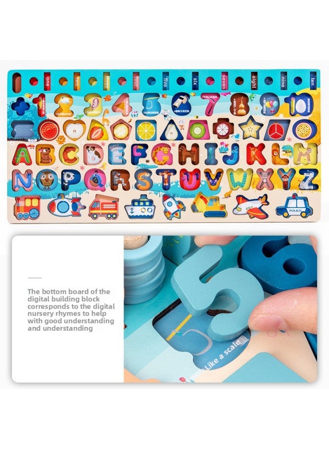 Letter Traffic Number Shape Cognitive Six-in-one Fishing Logarithmic Board Wooden Puzzle Puzzle Puzzle Toy-Color:P Osso-Large Traffic Digital Shape Logarithmic Board - Image 5