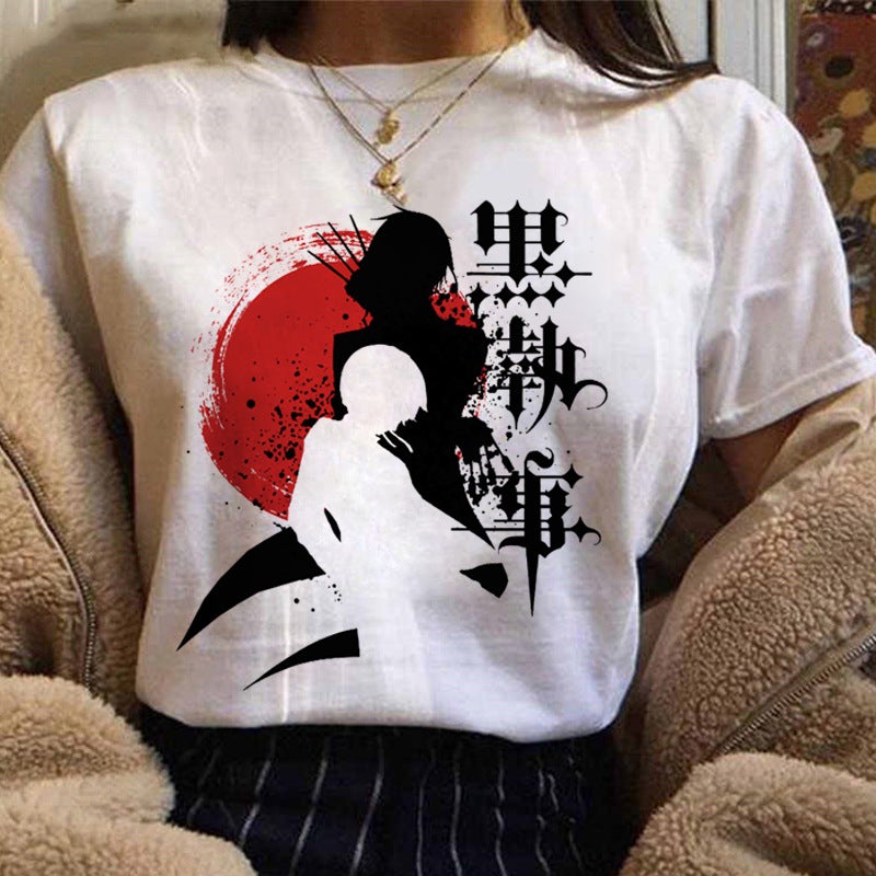 Black butler black deacon printed t-shirt short sleeve women's wish/ Yama - Image 1