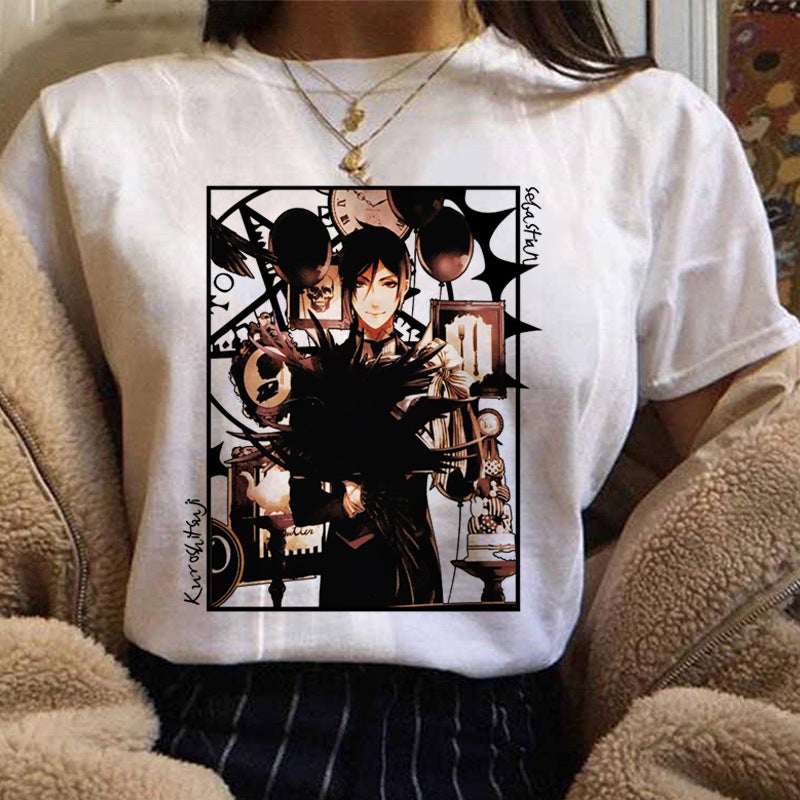 Black butler black deacon printed t-shirt short sleeve women's wish/ Yama - Image 4