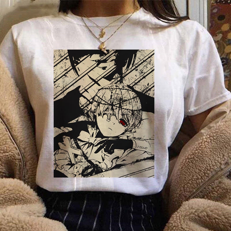 Black butler black deacon printed t-shirt short sleeve women's wish/ Yama - Image 5