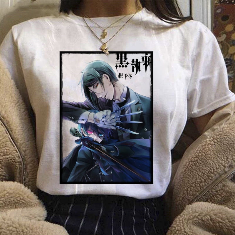 Black butler black deacon printed t-shirt short sleeve women's wish/ Yama - Image 3