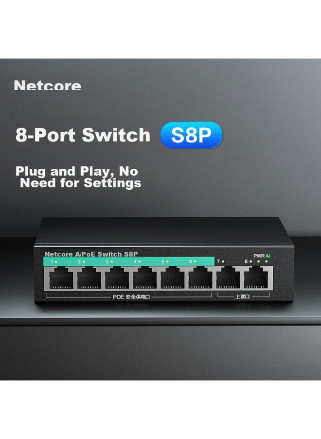 Netcore S8p 8-port 100mbps Poe Switch, Surveillance Camera Splitter, Unmanaged Network Switch, Ai Intelligent Enterprise-grade Splitter - Image 1