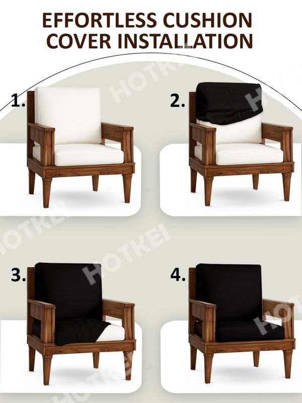 HOTKEI Black Dry Fit Pack of 10 Wooden Seat Covers 220 GSM Stretchable, Water-Resistant Elastic Sofa Slipcovers for 5 Seater Recliners Cushion Protector Sofa Cover Set - Image 5