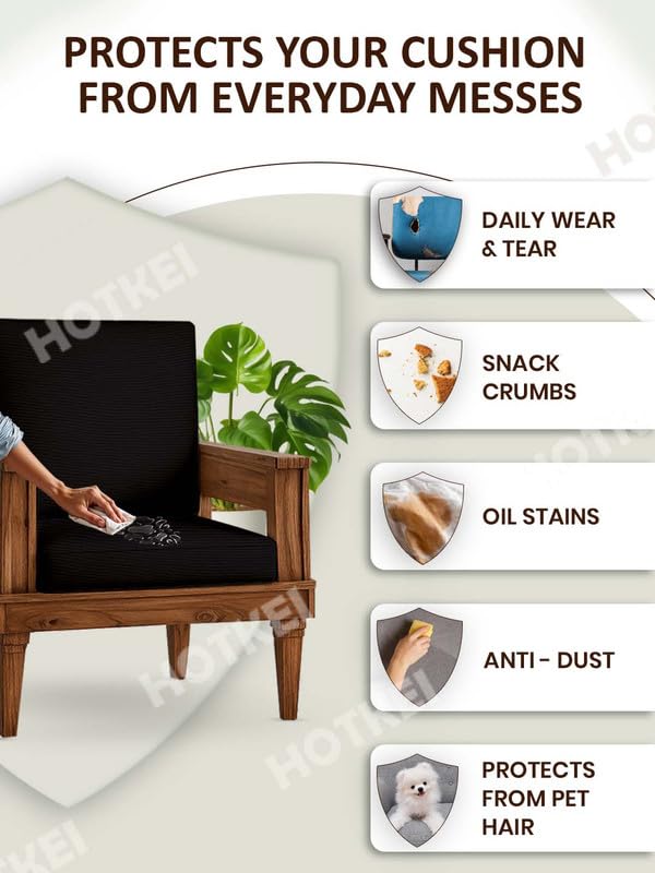 HOTKEI Black Dry Fit Pack of 10 Wooden Seat Covers 220 GSM Stretchable, Water-Resistant Elastic Sofa Slipcovers for 5 Seater Recliners Cushion Protector Sofa Cover Set - Image 3