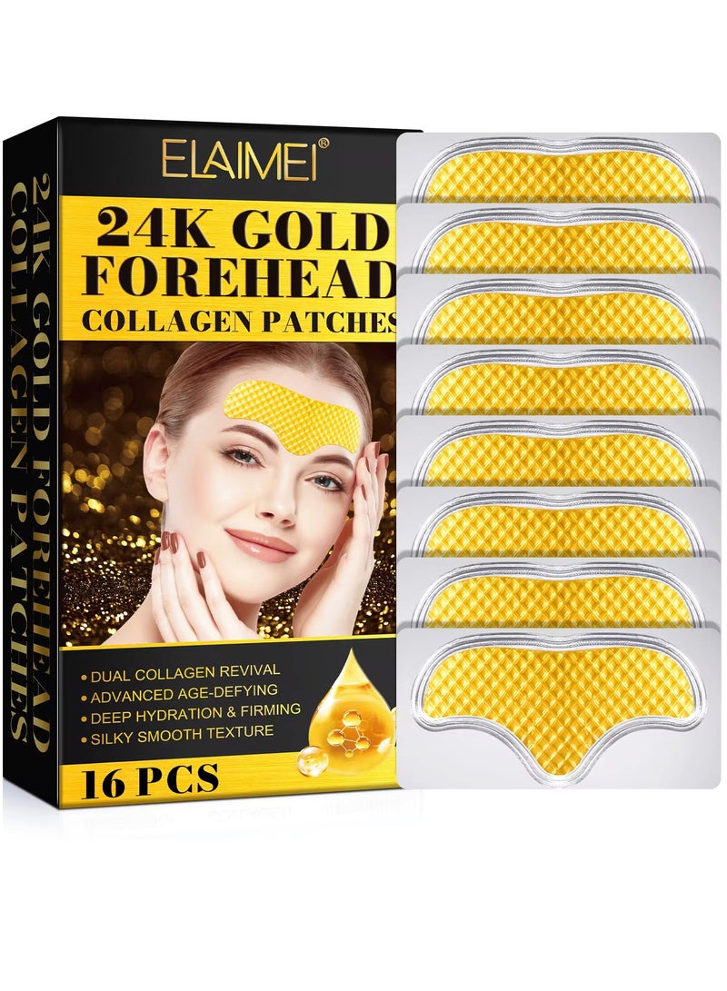 Elaimei 16Pcs 24K Gold Forehead Collagen Patches Forehead Wrinkle Patches with Aloe Vera Collagen Shea Butter and Vitamin E Smooth Fine Line and Wrinkles Anti Wrinkle Forehead Wrinkle Treatment Patch - Image 1