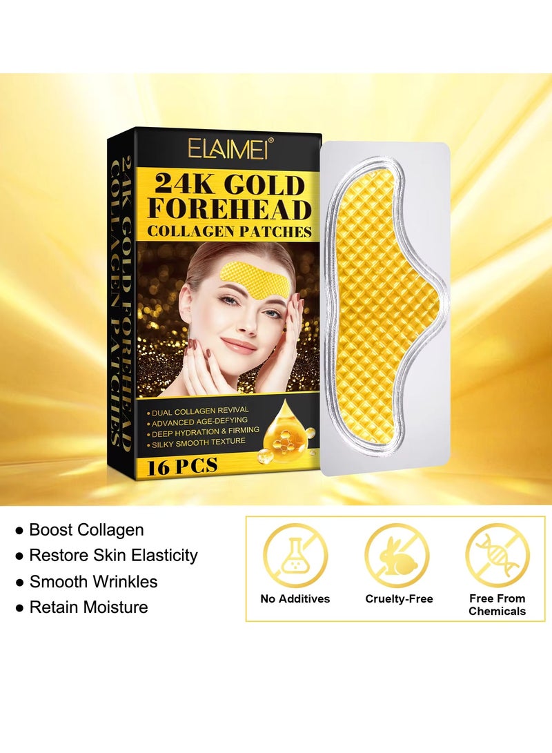 Elaimei 16Pcs 24K Gold Forehead Collagen Patches Forehead Wrinkle Patches with Aloe Vera Collagen Shea Butter and Vitamin E Smooth Fine Line and Wrinkles Anti Wrinkle Forehead Wrinkle Treatment Patch - Image 2