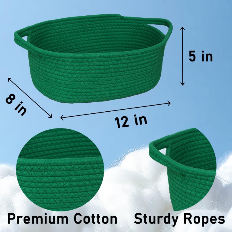 Poschnor Gift Basket with Gift Bags and Ribbons, Small Woven Rope Toy Storage Basket for Baby and Pet, 12"X 8" X 5", Green - Image 5