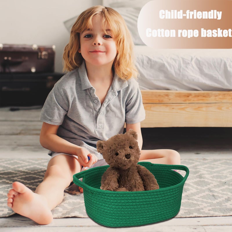 Poschnor Gift Basket with Gift Bags and Ribbons, Small Woven Rope Toy Storage Basket for Baby and Pet, 12"X 8" X 5", Green - Image 4