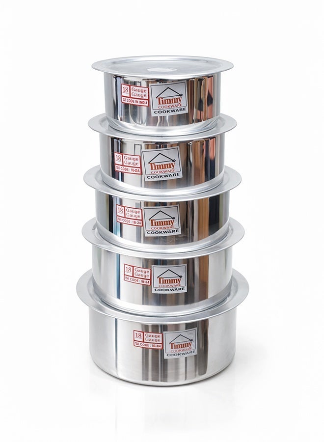 Timmy Mathar Tope with Beaded Cover 5 Piece Set - High-Quality Aluminium Cooking Pots with Lids, Durable Traditional Kitchen Cookware, Even Heat Distribution, Easy to Clean, Ideal for Home Use - Image 1