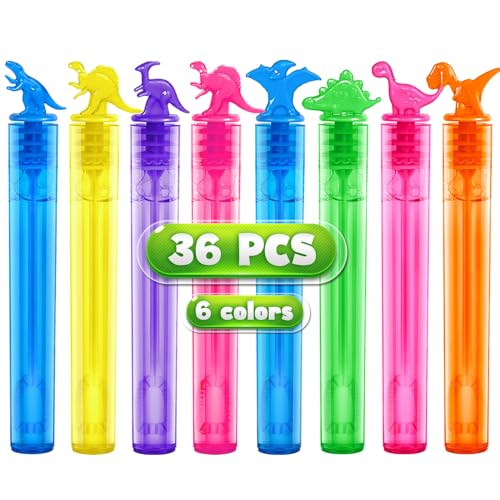 spring flower SpringFLower 36 Pieces Dinosaur Mini Bubble WandsBubble Party Favors Assortment Toys for KidsThemed Birthday Halloween Goodie Bags Carnival Prizes Wedding Bubble Maker Toys for Kids - Image 1